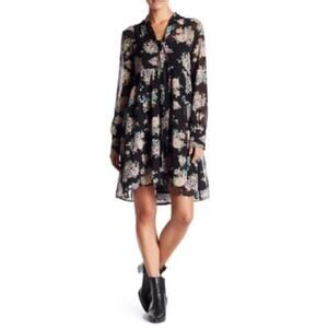 Banjara Floral Long Sleeve Tie Neck Babydoll Dress Size S Small Black Multi